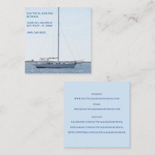 セーリングスクール/セーリングインストラクター/ホワイトセーリングボート スクエア名刺 (正面/裏面)