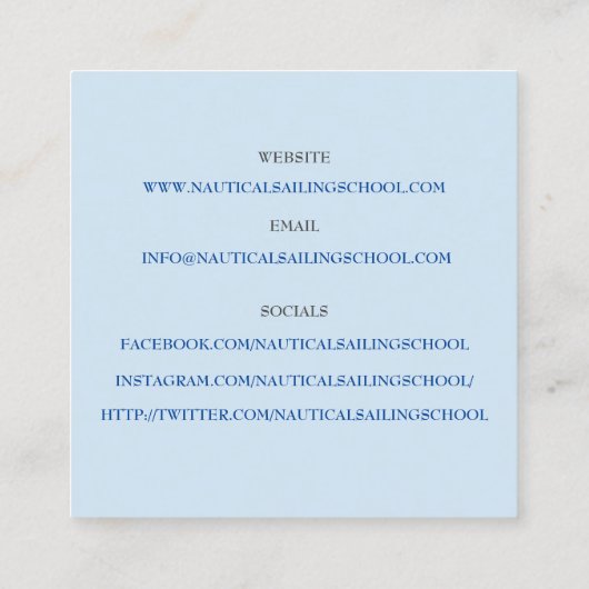 セーリングスクール/セーリングインストラクター/ホワイトセーリングボート スクエア名刺 (裏面)