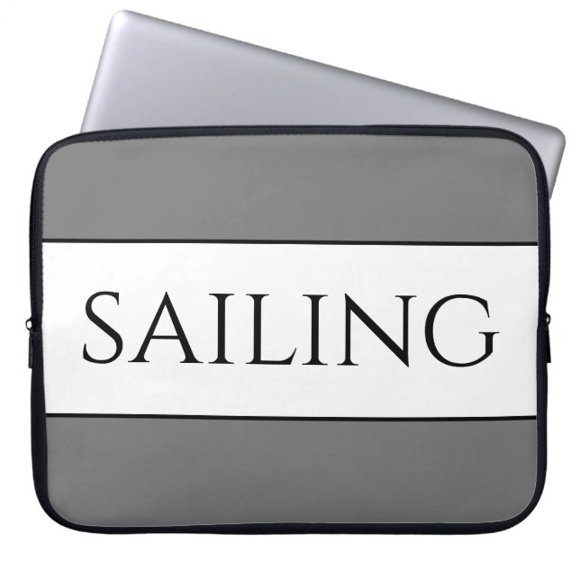 セーリングスモダンポーティグレーホワイト夏ストライプの ラップトップスリーブ (正面)