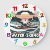 セーリングセレニティ:湖を渡って男のステアリングボート ラージ壁時計 (正面)