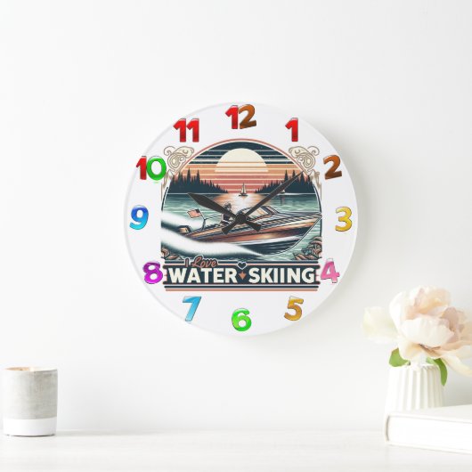セーリングセレニティ:湖を渡って男のステアリングボート ラージ壁時計 (ホーム)