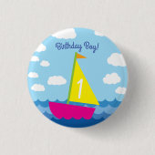 セーリングセーリングボートかわいいキッズ1st誕生日パーティー 缶バッジ (正面)