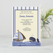 セーリングセーリングボート航海のボートベビーシャワー5x7 招待状 (スタンド正面)