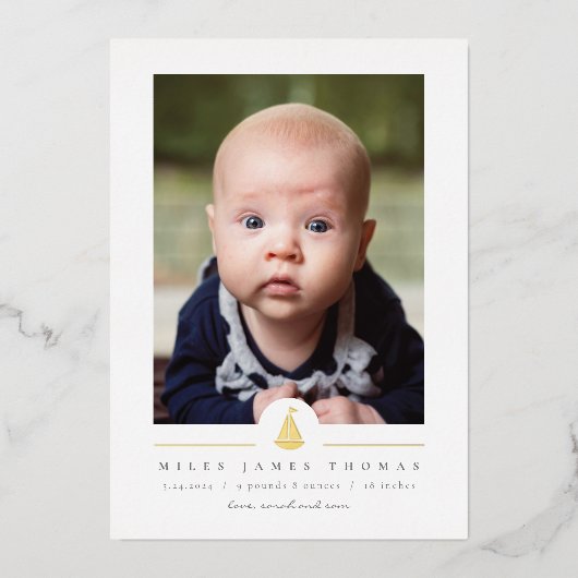 セーリングセーリング誕生発表フォイル招待状 箔招待状 (正面)