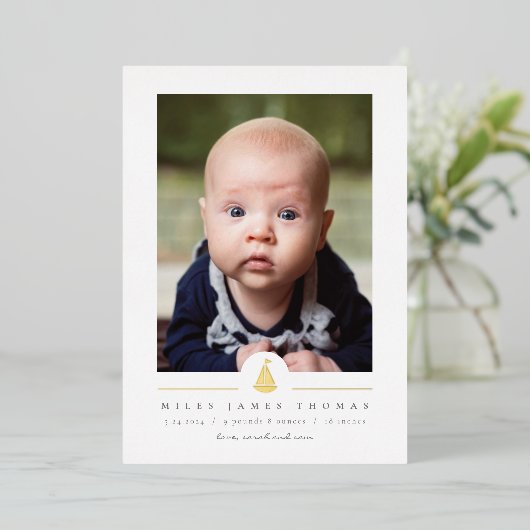 セーリングセーリング誕生発表フォイル招待状 箔招待状 (立ち正面)