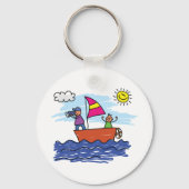セーリングトリップイラストレーションセイルボートキーチェーン キーホルダー (正面)
