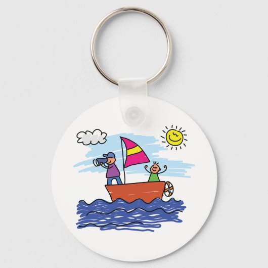 セーリングトリップイラストレーションセイルボートキーチェーン キーホルダー (正面)