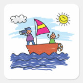 セーリングトリップイラストレーションセイルボートスクエアステッカー スクエアシール (正面)