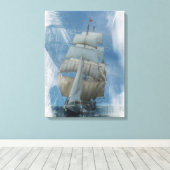 セーリングトールシップ、船舶、水の色絵画の キャンバスプリント (インサイチュ (ウッドフロア))