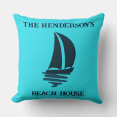 セーリングネイビーブルーボートファミリーネームビーチハウス クッション (正面)