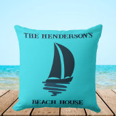 セーリングネイビーブルーボートファミリーネームビーチハウス クッション