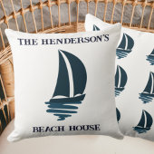セーリングネイビーブルーヨットファミリーネームビーチハウス クッション