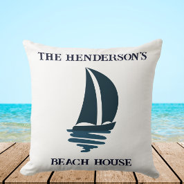 セーリングネイビーブルーヨットファミリーネームビーチハウス クッション