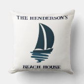 セーリングネイビーブルーヨットファミリーネームビーチハウス クッション (正面)