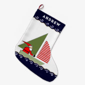 セーリングパーソナライズされたホリデーギフト ラージクリスマスストッキング (正面 (吊り時))