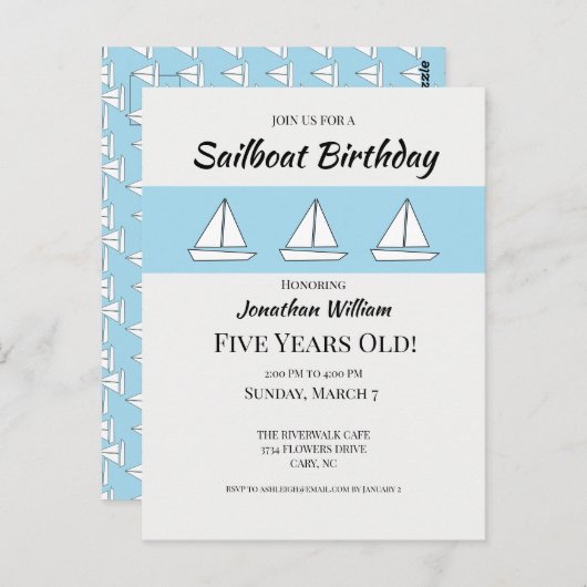 セーリングボートの誕生日パーティーへの招待 ポストカード (正面/裏面)