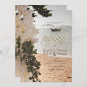 セーリングボートシックフラワーズビーチ結婚式 招待状 (正面/裏面)