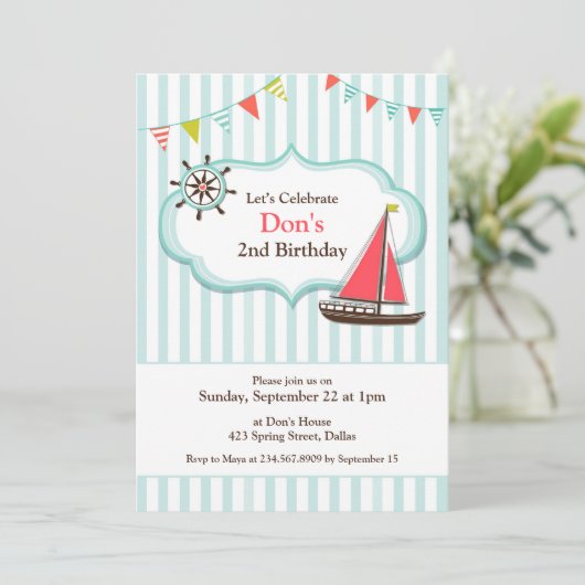 セーリングボートバースデーパーティーフラット招待状 招待状 (スタンド正面)