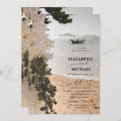 セーリングボートフラワーズスクリプトビーチ結婚式 招待状 (正面/裏面)