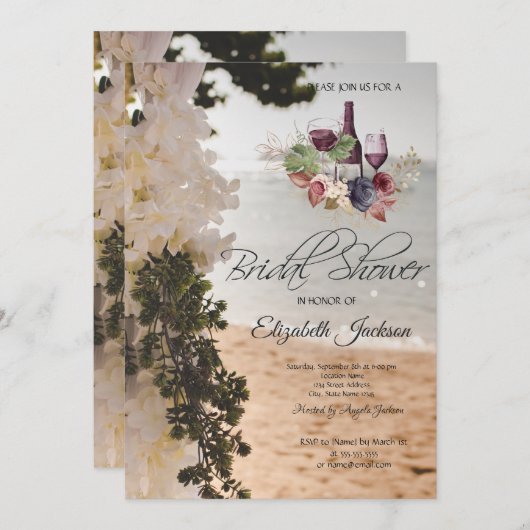 セーリングボートフラワーズビーチワインブライダルシャワー 招待状 (正面/裏面)