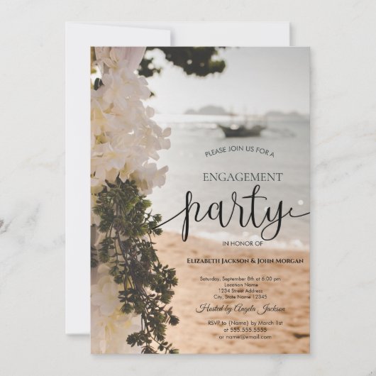 セーリングボートフラワーズビーチ婚約 招待状 (正面)