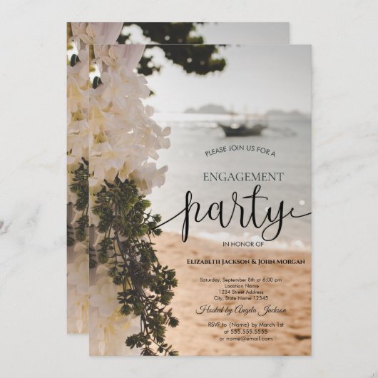 セーリングボートフラワーズビーチ婚約 招待状 (正面/裏面)