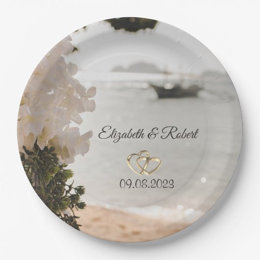 セーリングボートフラワーズビーチ結婚式 ペーパープレート (正面)