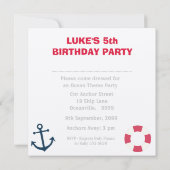 セーリングボートボーイズナンバースデーパーティー招待状 招待状 (裏面)