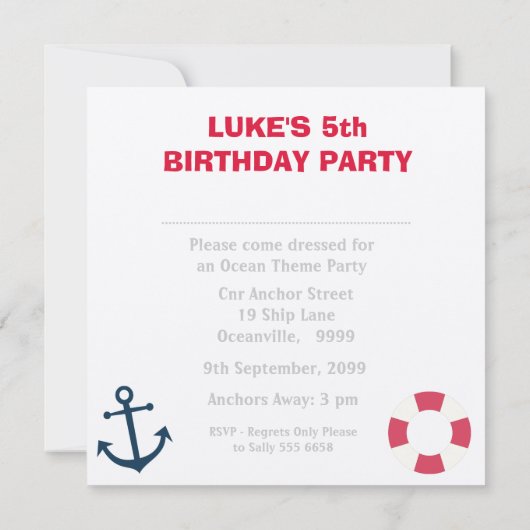 セーリングボートボーイズナンバースデーパーティー招待状 招待状 (裏面)