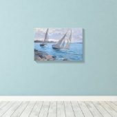 セーリングボート川 キャンバスプリント (インサイチュ (ウッドフロア))