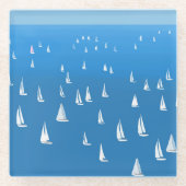 セーリングボート深いブルーシー – レガッタセーリングボート ガラスコースター (正面)