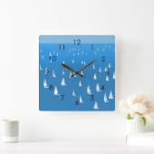 セーリングボート深いブルーシー – レガッタセーリングボート スクエア壁時計 (ホーム)