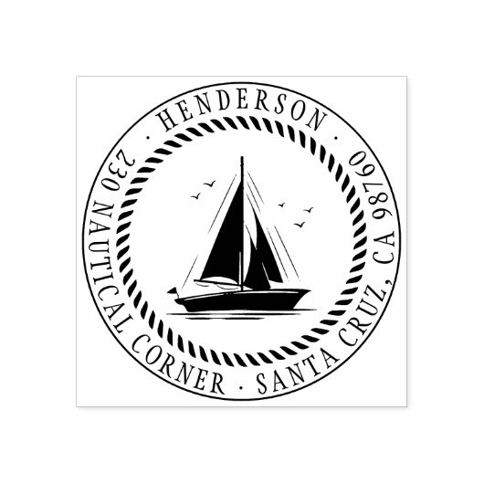 セーリングボート航海のをテーマにしたラウンド差出人住所 ラバースタンプ (インプリント)