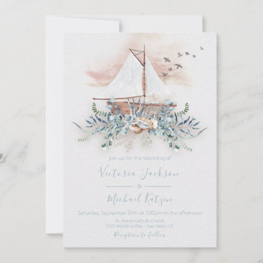 セーリングボート航海の結婚式招待状 招待状 (正面)
