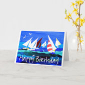 セーリングボート誕生日カード カード (黄色い花)