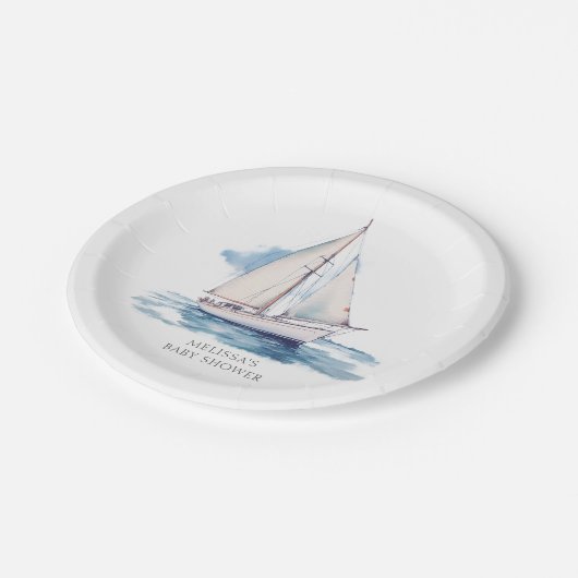 セーリングボート赤ちゃんシャワー ペーパープレート (アングル)