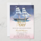 セーリングボート金ゴールドグリッターベビーシャワー 招待状 (正面)
