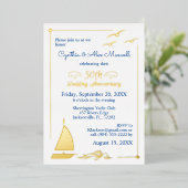 セーリングボート 50周年 結婚記念日 ゴールド 箔招待状 (立ち正面)