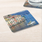 セーリングポルトフィノとリイタリアンビエラコースター スクエアペーパーコースター (アングル)