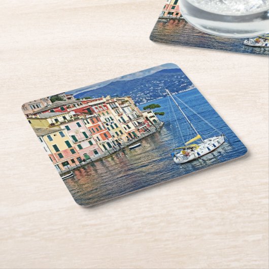 セーリングポルトフィノとリイタリアンビエラコースター スクエアペーパーコースター (アングル)