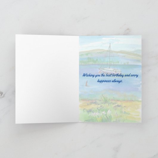 セーリングマウンテンレイクウォーターカラーハッピーバースデー カード (内部)