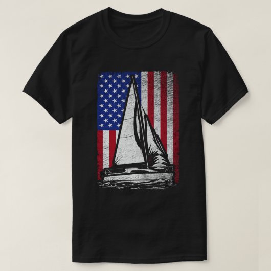 セーリング愛国的なアメリカ国旗の帆船 Tシャツ (デザイン正面)