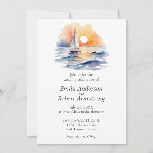 セーリング航海のサンセットウォーターカラーサマー海 招待状 (正面)