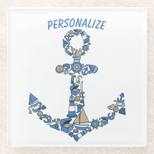 セーリング航海のボートいかり異常ライトハウス ガラスコースター (正面)