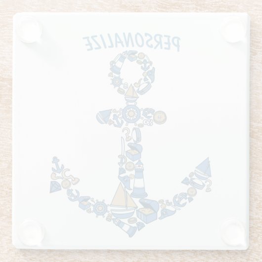セーリング航海のボートいかり異常ライトハウス ガラスコースター (裏面)