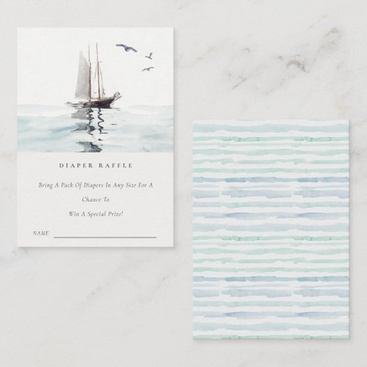 セーリング航海のヨットおむつラッフルベビーシャワー エンクロージャーカード (正面/裏面)