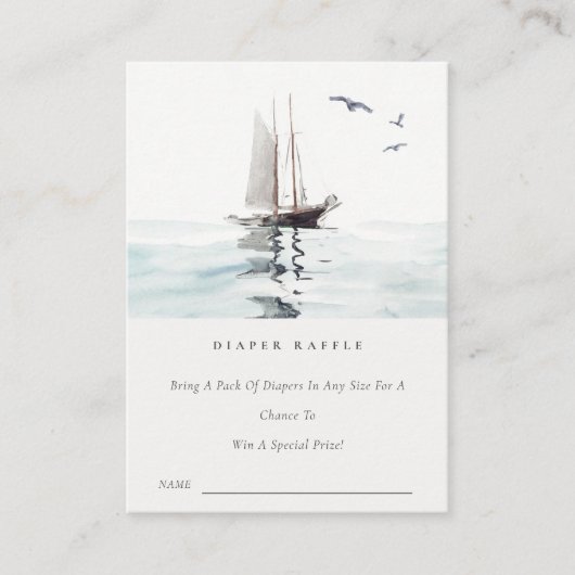 セーリング航海のヨットおむつラッフルベビーシャワー エンクロージャーカード (正面)