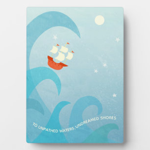 セーリング航海の引用文ブルー フォトプラーク