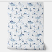 セーリーネネイビーブルースモールセーリングボーツパターン 壁紙 (ほどく)