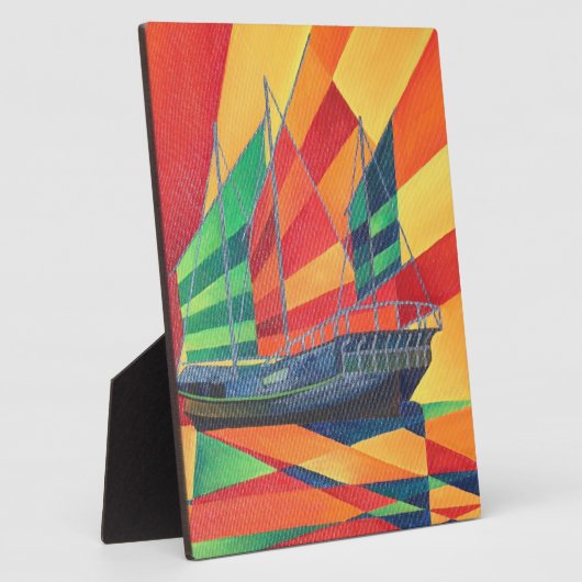 セールジャンク遠くにプレジャーボート フォトプラーク (側面)